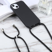 For iPhone 16 Plus Candy Colors TPU Protective Phone Case with Lanyard(Black)