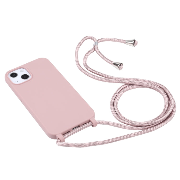 For iPhone 16 Candy Colors TPU Protective Phone Case with Lanyard(Rose Gold)