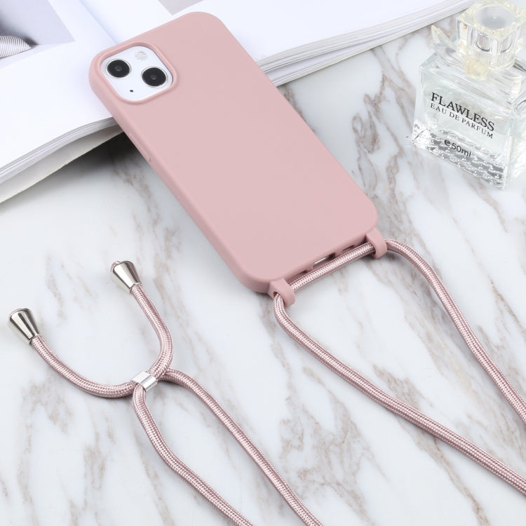 For iPhone 16 Candy Colors TPU Protective Phone Case with Lanyard(Rose Gold)