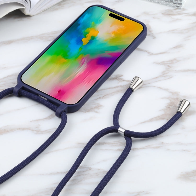 For iPhone 16 Candy Colors TPU Protective Phone Case with Lanyard(Dark Blue) - iPhone 16 Cases by PMC TechLife | Online Shopping South Africa | PMC TechLife | Buy Now Pay Later Mobicred