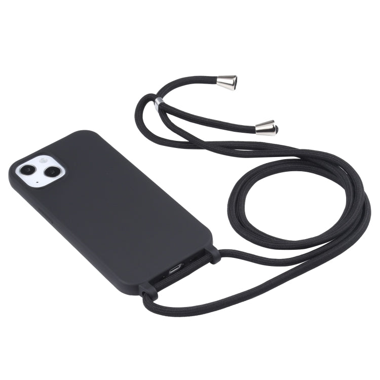 For iPhone 16 Candy Colors TPU Protective Phone Case with Lanyard(Black)