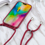 For iPhone 16 Candy Colors TPU Protective Phone Case with Lanyard(Red)