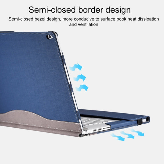 For Microsoft Surface Book 3 / 2 / 1 13.5 inch PU Leather Laptop Protective Case with Screen Stand(Dark Blue)
