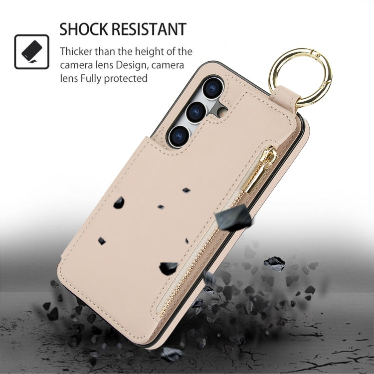 For Samsung Galaxy S24 5G RFlD Anti-theft Double Buckle Ring Zipper Card Phone Case(White)