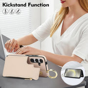 For Samsung Galaxy S24 5G RFlD Anti-theft Double Buckle Ring Zipper Card Phone Case(White)