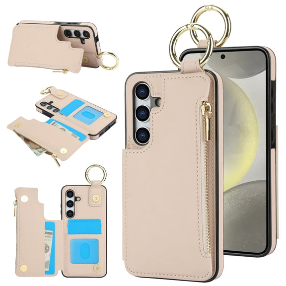 For Samsung Galaxy S24 5G RFlD Anti-theft Double Buckle Ring Zipper Card Phone Case(White)