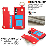 For Samsung Galaxy S24 5G RFlD Anti-theft Double Buckle Ring Zipper Card Phone Case(Red)