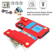 For Samsung Galaxy S24 5G RFlD Anti-theft Double Buckle Ring Zipper Card Phone Case(Red)