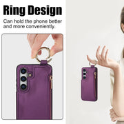 For Samsung Galaxy S24 5G RFlD Anti-theft Double Buckle Ring Zipper Card Phone Case(Dark Purple)