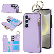 For Samsung Galaxy S24 5G RFlD Anti-theft Double Buckle Ring Zipper Card Phone Case(Purple)