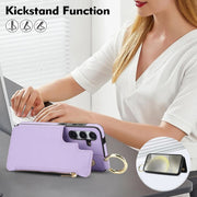 For Samsung Galaxy S24 5G RFlD Anti-theft Double Buckle Ring Zipper Card Phone Case(Purple)