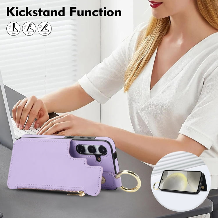 For Samsung Galaxy S24 5G RFlD Anti-theft Double Buckle Ring Zipper Card Phone Case(Purple)