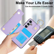 For Samsung Galaxy S24 5G RFlD Anti-theft Double Buckle Ring Zipper Card Phone Case(Purple)