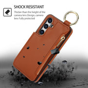 For Samsung Galaxy S24 5G RFlD Anti-theft Double Buckle Ring Zipper Card Phone Case(Brown)
