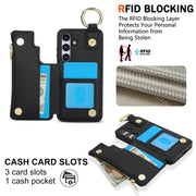 For Samsung Galaxy S24+ 5G RFlD Anti-theft Double Buckle Ring Zipper Card Phone Case(Black)