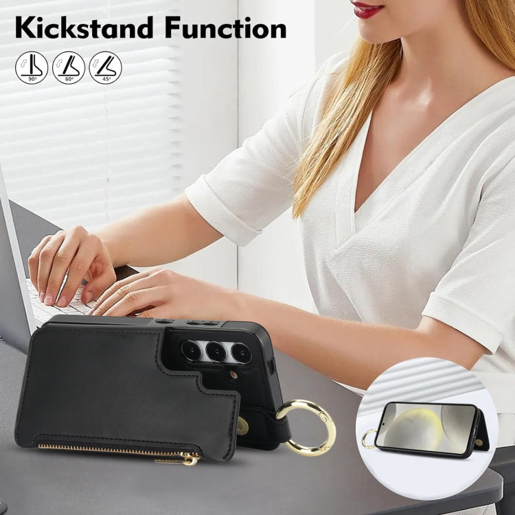 For Samsung Galaxy S24+ 5G RFlD Anti-theft Double Buckle Ring Zipper Card Phone Case(Black)