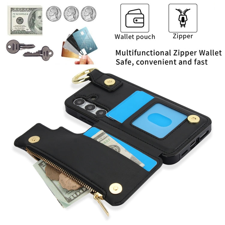 For Samsung Galaxy S24+ 5G RFlD Anti-theft Double Buckle Ring Zipper Card Phone Case(Black)