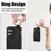 For Samsung Galaxy S24+ 5G RFlD Anti-theft Double Buckle Ring Zipper Card Phone Case(Black)
