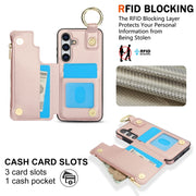 For Samsung Galaxy S24+ 5G RFlD Anti-theft Double Buckle Ring Zipper Card Phone Case(Rose Gold)