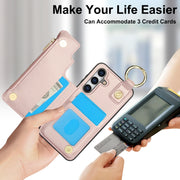 For Samsung Galaxy S24+ 5G RFlD Anti-theft Double Buckle Ring Zipper Card Phone Case(Rose Gold)