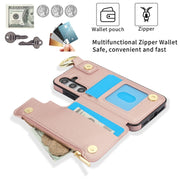 For Samsung Galaxy S24+ 5G RFlD Anti-theft Double Buckle Ring Zipper Card Phone Case(Rose Gold)
