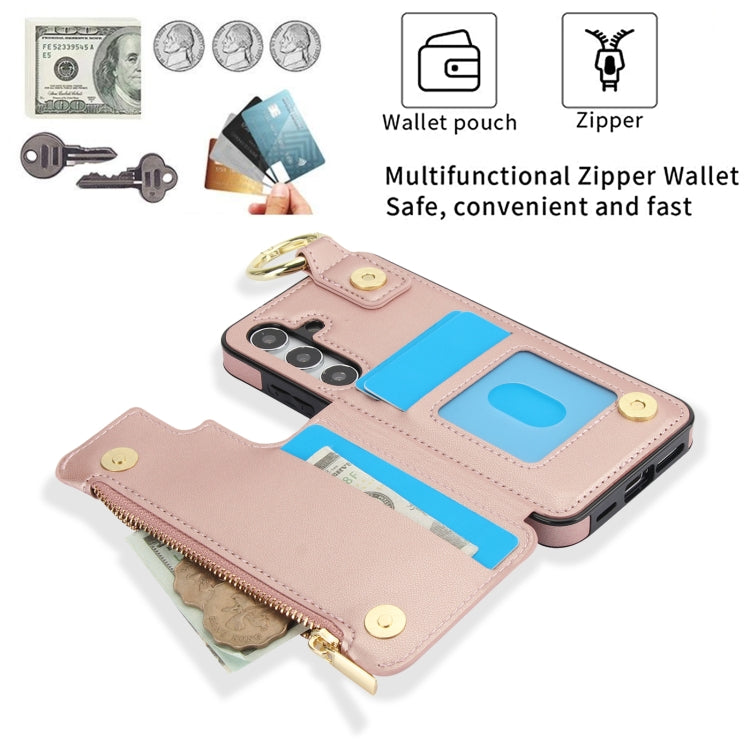 For Samsung Galaxy S24+ 5G RFlD Anti-theft Double Buckle Ring Zipper Card Phone Case(Rose Gold)