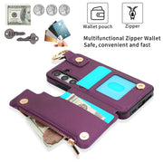 For Samsung Galaxy S24+ 5G RFlD Anti-theft Double Buckle Ring Zipper Card Phone Case(Dark Purple)