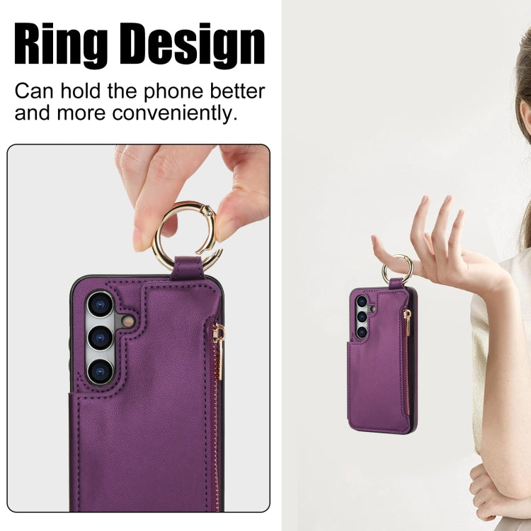 For Samsung Galaxy S24+ 5G RFlD Anti-theft Double Buckle Ring Zipper Card Phone Case(Dark Purple)