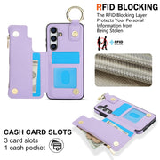 For Samsung Galaxy S24+ 5G RFlD Anti-theft Double Buckle Ring Zipper Card Phone Case(Purple)