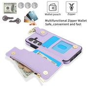 For Samsung Galaxy S24+ 5G RFlD Anti-theft Double Buckle Ring Zipper Card Phone Case(Purple)