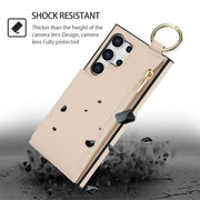 For Samsung Galaxy S24 Ultra 5G RFlD Anti-theft Double Buckle Ring Zipper Card Phone Case(White)