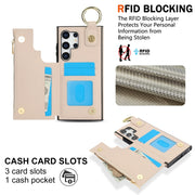 For Samsung Galaxy S24 Ultra 5G RFlD Anti-theft Double Buckle Ring Zipper Card Phone Case(White)