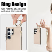 For Samsung Galaxy S24 Ultra 5G RFlD Anti-theft Double Buckle Ring Zipper Card Phone Case(White)