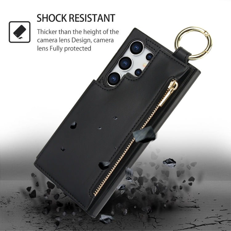 For Samsung Galaxy S24 Ultra 5G RFlD Anti-theft Double Buckle Ring Zipper Card Phone Case(Black)