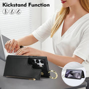 For Samsung Galaxy S24 Ultra 5G RFlD Anti-theft Double Buckle Ring Zipper Card Phone Case(Black)