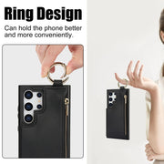 For Samsung Galaxy S24 Ultra 5G RFlD Anti-theft Double Buckle Ring Zipper Card Phone Case(Black)