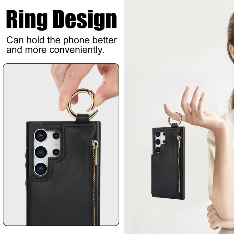 For Samsung Galaxy S24 Ultra 5G RFlD Anti-theft Double Buckle Ring Zipper Card Phone Case(Black)