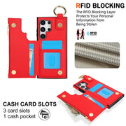 For Samsung Galaxy S24 Ultra 5G RFlD Anti-theft Double Buckle Ring Zipper Card Phone Case(Red)