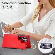 For Samsung Galaxy S24 Ultra 5G RFlD Anti-theft Double Buckle Ring Zipper Card Phone Case(Red)