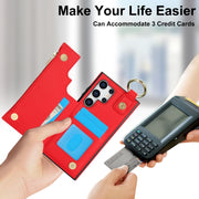 For Samsung Galaxy S24 Ultra 5G RFlD Anti-theft Double Buckle Ring Zipper Card Phone Case(Red)