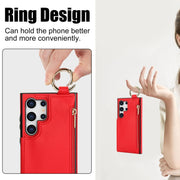 For Samsung Galaxy S24 Ultra 5G RFlD Anti-theft Double Buckle Ring Zipper Card Phone Case(Red)