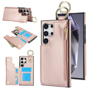 For Samsung Galaxy S24 Ultra 5G RFlD Anti-theft Double Buckle Ring Zipper Card Phone Case(Rose Gold)