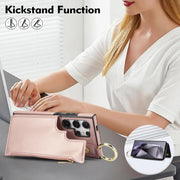 For Samsung Galaxy S24 Ultra 5G RFlD Anti-theft Double Buckle Ring Zipper Card Phone Case(Rose Gold)