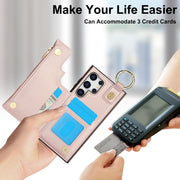 For Samsung Galaxy S24 Ultra 5G RFlD Anti-theft Double Buckle Ring Zipper Card Phone Case(Rose Gold)