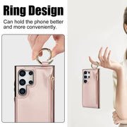 For Samsung Galaxy S24 Ultra 5G RFlD Anti-theft Double Buckle Ring Zipper Card Phone Case(Rose Gold)