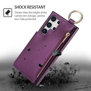 For Samsung Galaxy S24 Ultra 5G RFlD Anti-theft Double Buckle Ring Zipper Card Phone Case(Dark Purple)