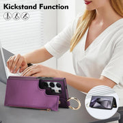 For Samsung Galaxy S24 Ultra 5G RFlD Anti-theft Double Buckle Ring Zipper Card Phone Case(Dark Purple)