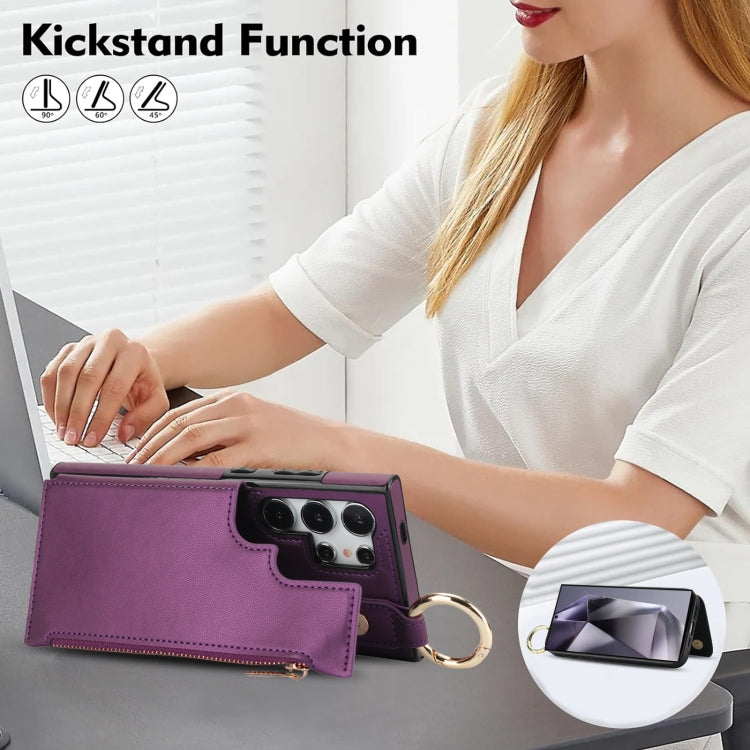 For Samsung Galaxy S24 Ultra 5G RFlD Anti-theft Double Buckle Ring Zipper Card Phone Case(Dark Purple)
