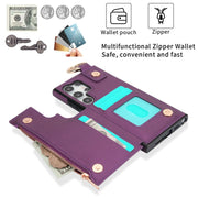 For Samsung Galaxy S24 Ultra 5G RFlD Anti-theft Double Buckle Ring Zipper Card Phone Case(Dark Purple)
