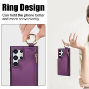For Samsung Galaxy S24 Ultra 5G RFlD Anti-theft Double Buckle Ring Zipper Card Phone Case(Dark Purple)